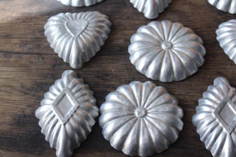 photo of rustic farmhouse vintage tart pans, fluted aluminum tin molds hearts, flowers, diamonds #8