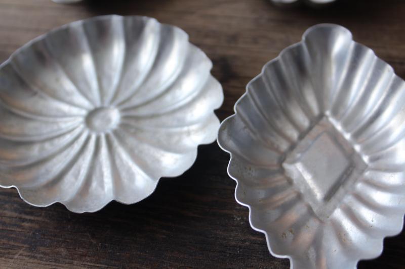 photo of rustic farmhouse vintage tart pans, fluted aluminum tin molds hearts, flowers, diamonds #11