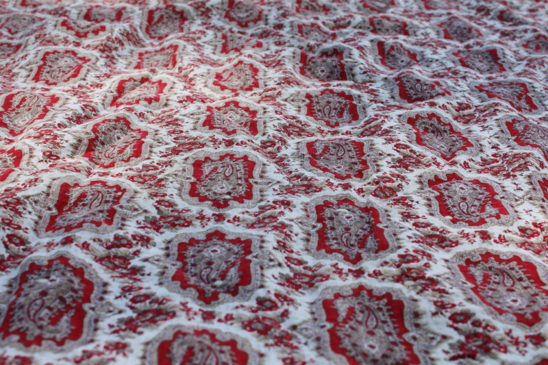 photo of rustic farmhouse vintage tied quilt Christmas colors, jade green & red paisley print cotton reversible  #8