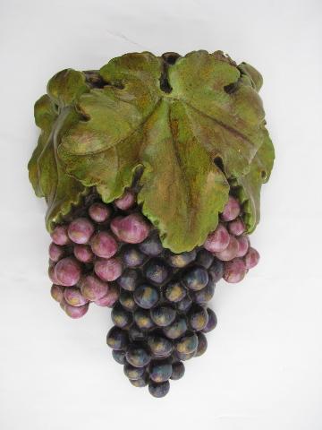 photo of rustic french country bunch of grapes vintage chalkware wall pocket #1