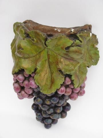 photo of rustic french country bunch of grapes vintage chalkware wall pocket #3