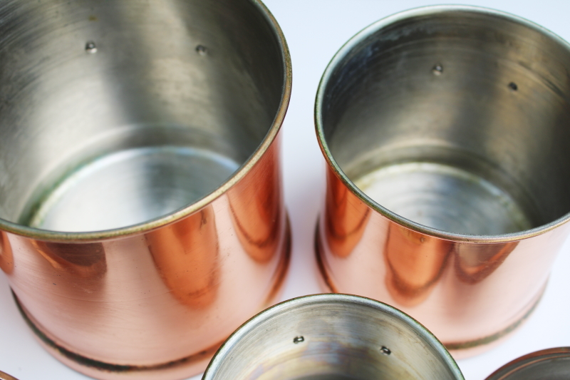 photo of rustic french country kitchen style vintage copper canisters, nesting canister set of 4 #2