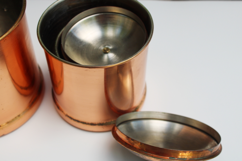 photo of rustic french country kitchen style vintage copper canisters, nesting canister set of 4 #6