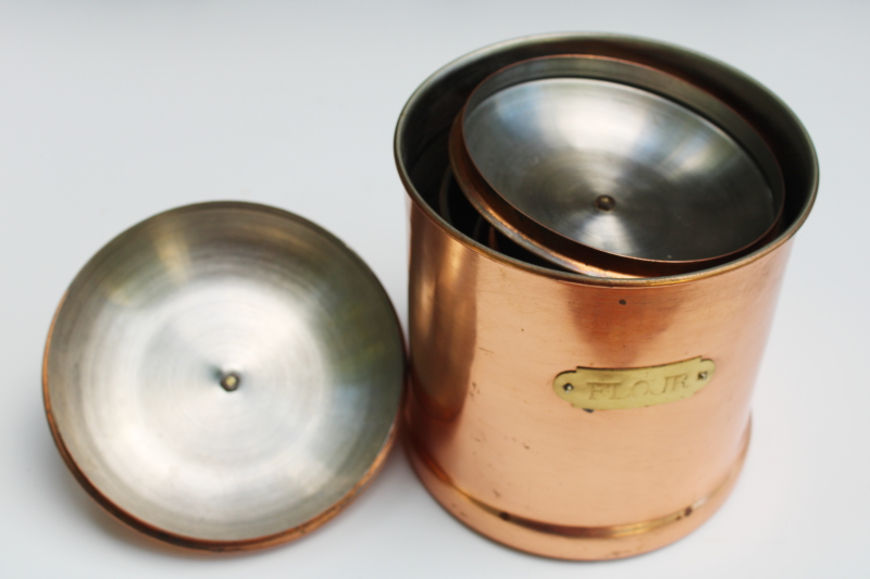 photo of rustic french country kitchen style vintage copper canisters, nesting canister set of 4 #11