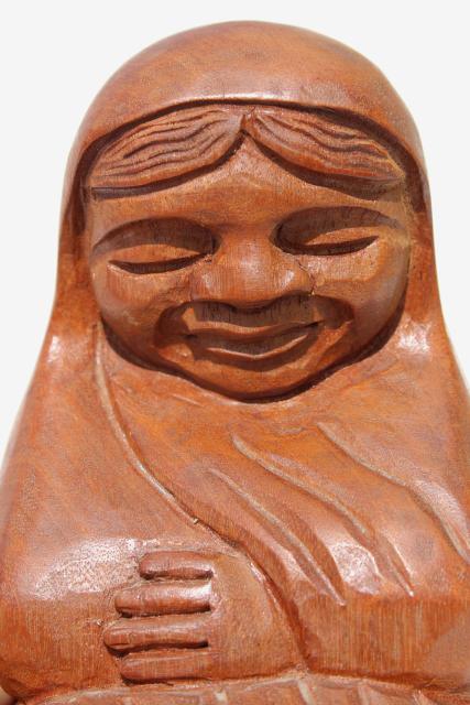 photo of rustic hand carved wood Madonna, statue of Mary, vintage Mexico lady w/ veil praying #4