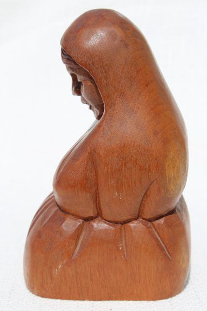 photo of rustic hand carved wood Madonna, statue of Mary, vintage Mexico lady w/ veil praying #5