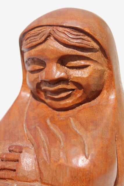 photo of rustic hand carved wood Madonna, statue of Mary, vintage Mexico lady w/ veil praying #8