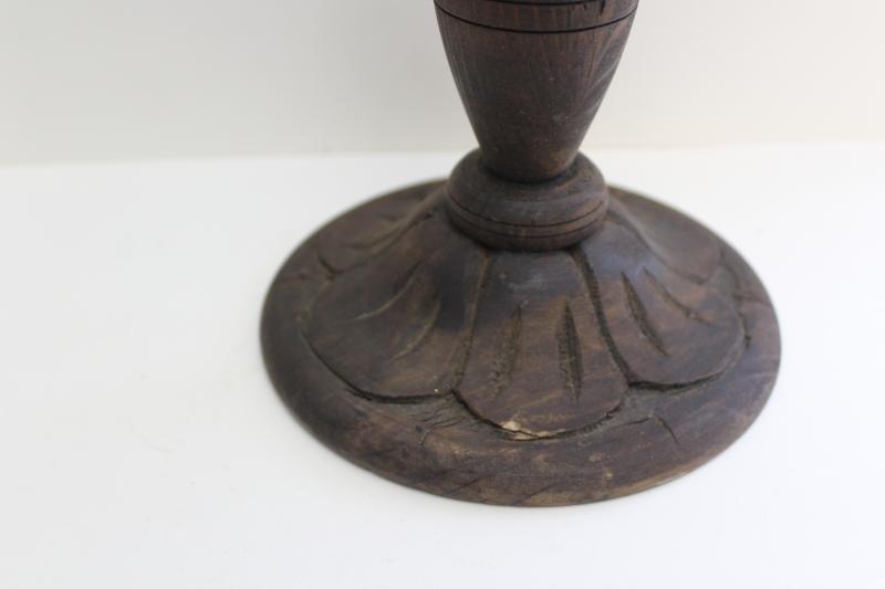 photo of rustic hand carved wood candelabra or altar candlestick, old Mexico 70s vintage #6