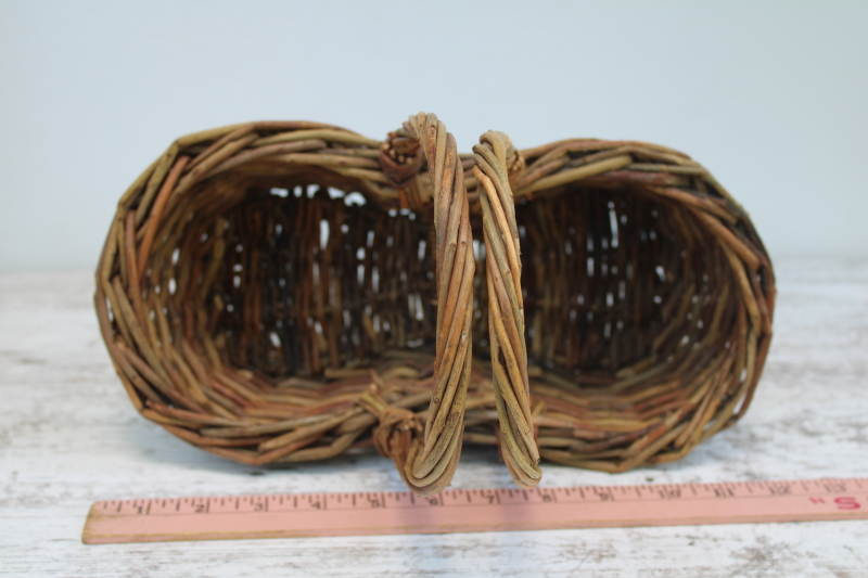 photo of rustic hand woven basket bottle or jar carrier tote, primitive farmhouse decor  #3