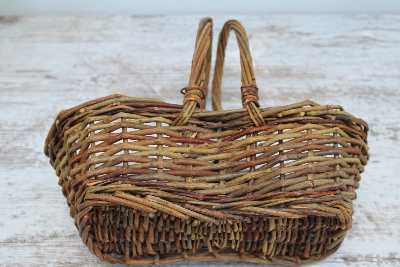 photo of rustic hand woven basket bottle or jar carrier tote, primitive farmhouse decor  #4