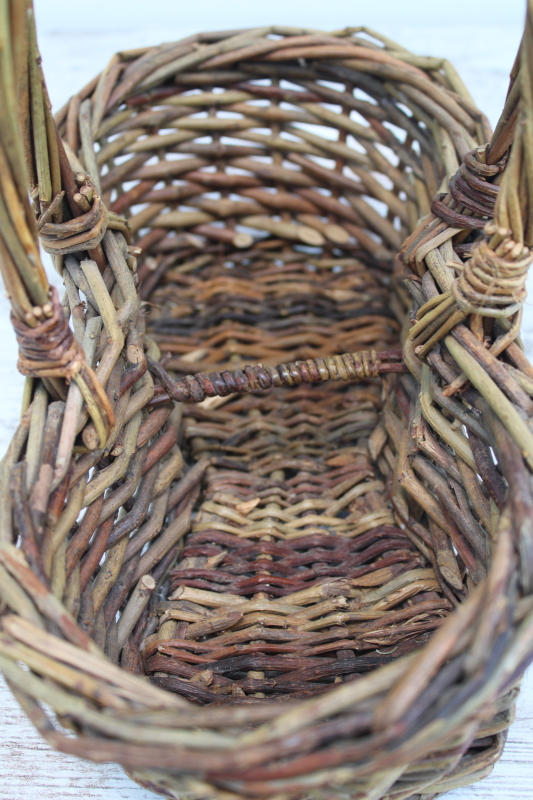 photo of rustic hand woven basket bottle or jar carrier tote, primitive farmhouse decor  #5