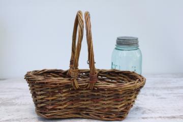 catalog photo of rustic hand woven basket bottle or jar carrier tote, primitive farmhouse decor 