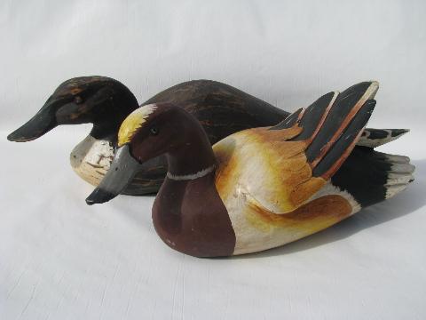 photo of rustic hand-carved wood folk art painted duck decoys for lodge or cabin #1