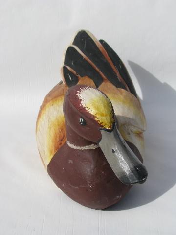 photo of rustic hand-carved wood folk art painted duck decoys for lodge or cabin #6