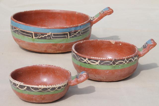 photo of rustic handcrafted Mexican pottery, set of hand painted terracotta bowls #1