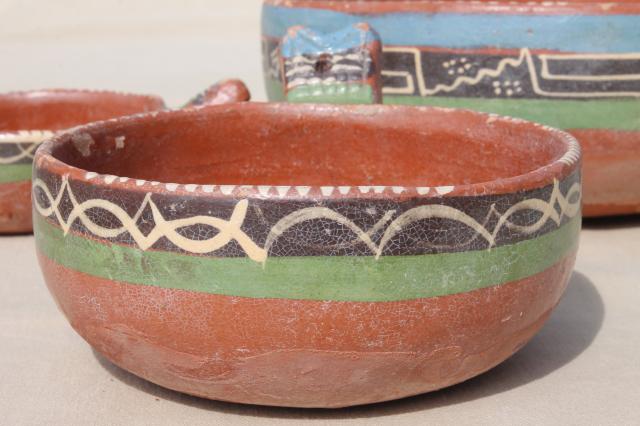 photo of rustic handcrafted Mexican pottery, set of hand painted terracotta bowls #2