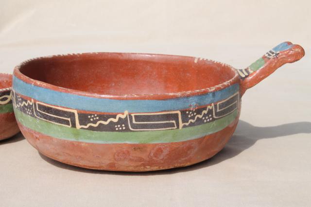 photo of rustic handcrafted Mexican pottery, set of hand painted terracotta bowls #3