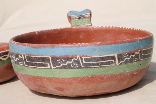 photo of rustic handcrafted Mexican pottery, set of hand painted terracotta bowls #4