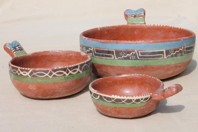 photo of rustic handcrafted Mexican pottery, set of hand painted terracotta bowls #7