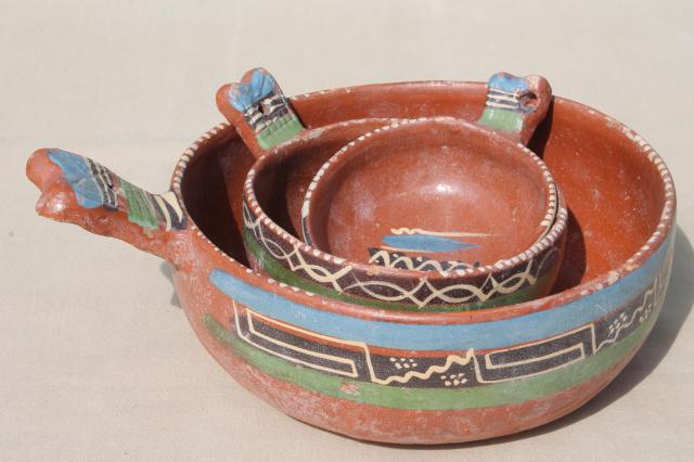 photo of rustic handcrafted Mexican pottery, set of hand painted terracotta bowls #8