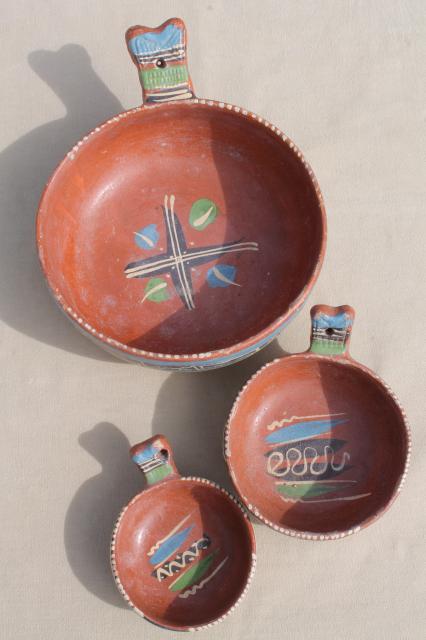 photo of rustic handcrafted Mexican pottery, set of hand painted terracotta bowls #9