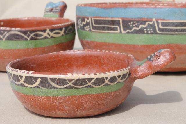 photo of rustic handcrafted Mexican pottery, set of hand painted terracotta bowls #10