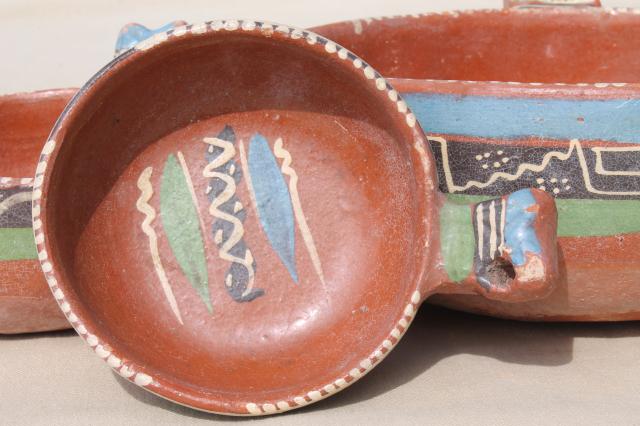 photo of rustic handcrafted Mexican pottery, set of hand painted terracotta bowls #11