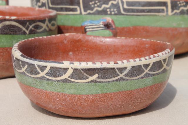 photo of rustic handcrafted Mexican pottery, set of hand painted terracotta bowls #13