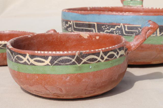 photo of rustic handcrafted Mexican pottery, set of hand painted terracotta bowls #14