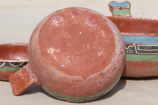 photo of rustic handcrafted Mexican pottery, set of hand painted terracotta bowls #16