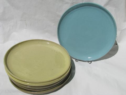 photo of rustic handcrafted vintage Bybee pottery, lot of six dinner plates #1