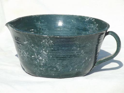 photo of rustic hand-thrown pottery pitcher, large mixing bowl w/ pouring spout #1