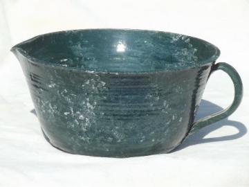 catalog photo of rustic hand-thrown pottery pitcher, large mixing bowl w/ pouring spout