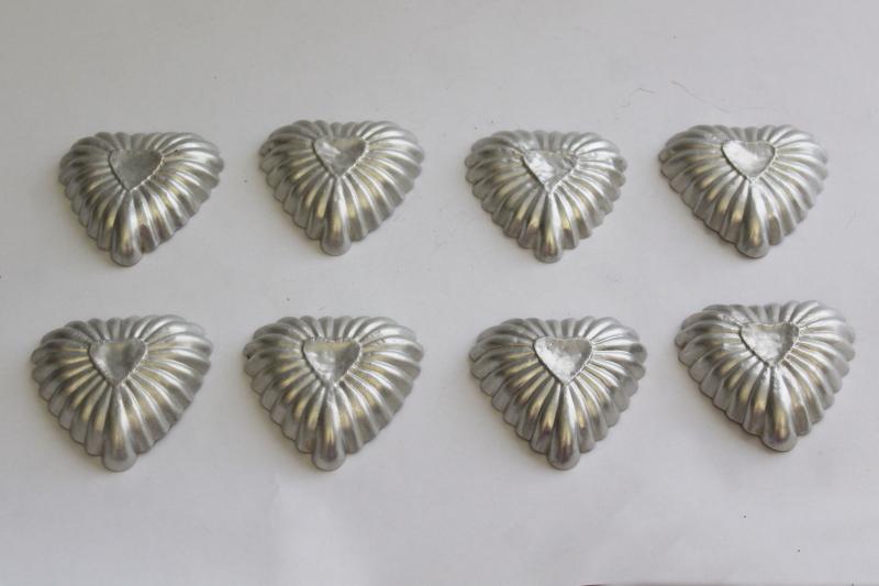 photo of rustic heart shaped vintage tart pans, fluted aluminum baking tins or food molds #1