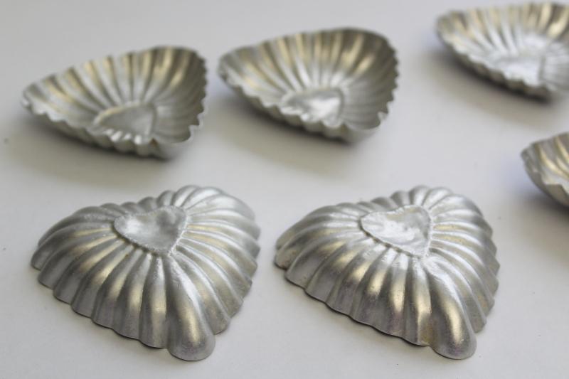 photo of rustic heart shaped vintage tart pans, fluted aluminum baking tins or food molds #5