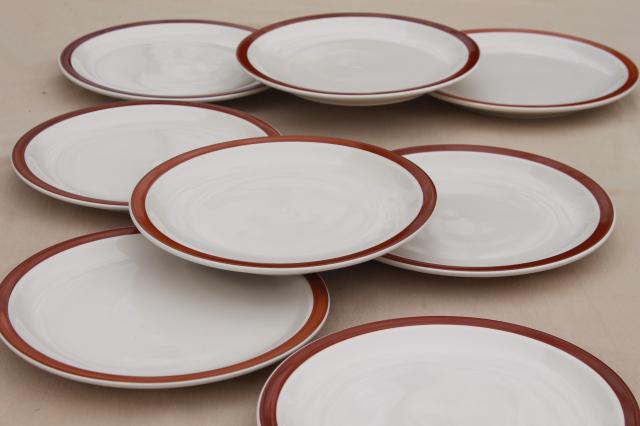 photo of rustic heavy ironstone dinner plates w/ brown brushstroke border, Ultima restaurant china #1