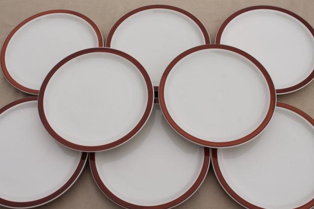 photo of rustic heavy ironstone dinner plates w/ brown brushstroke border, Ultima restaurant china #2