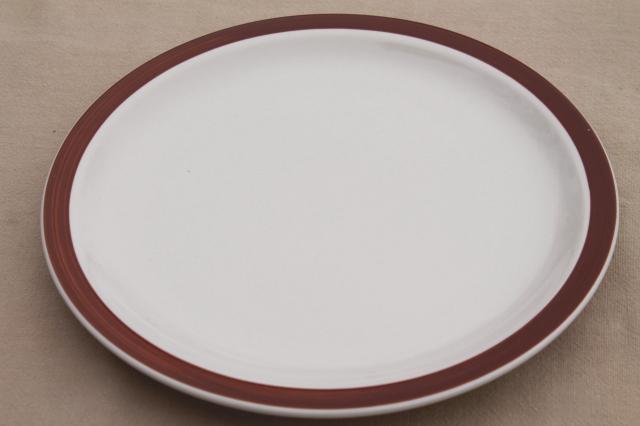 photo of rustic heavy ironstone dinner plates w/ brown brushstroke border, Ultima restaurant china #4