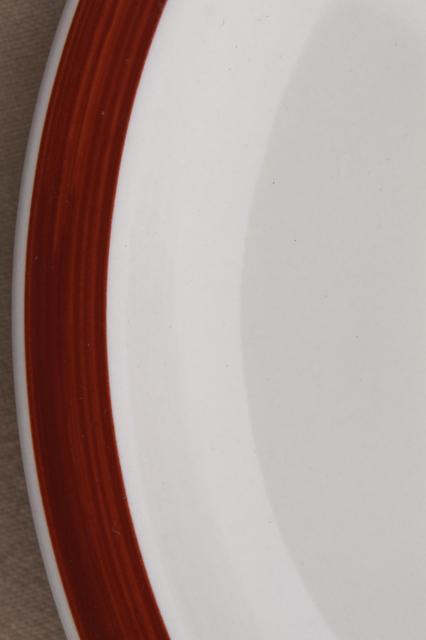 photo of rustic heavy ironstone dinner plates w/ brown brushstroke border, Ultima restaurant china #5