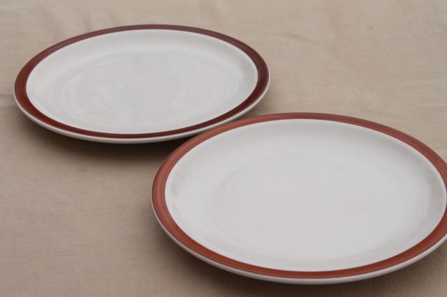 photo of rustic heavy ironstone dinner plates w/ brown brushstroke border, Ultima restaurant china #7