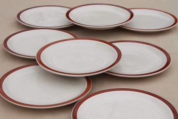 catalog photo of rustic heavy ironstone dinner plates w/ brown brushstroke border, Ultima restaurant china