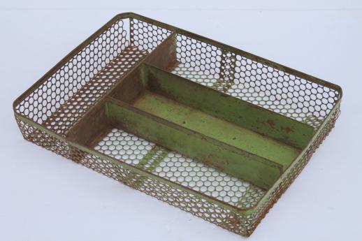 photo of rustic industrial drawer divider tray, chicken wire punched metal - kitchen utensil / knife box #1