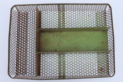 photo of rustic industrial drawer divider tray, chicken wire punched metal - kitchen utensil / knife box #2