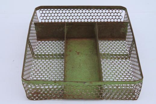 photo of rustic industrial drawer divider tray, chicken wire punched metal - kitchen utensil / knife box #3