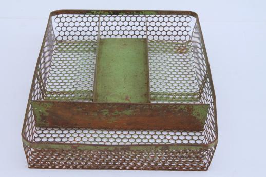 photo of rustic industrial drawer divider tray, chicken wire punched metal - kitchen utensil / knife box #4