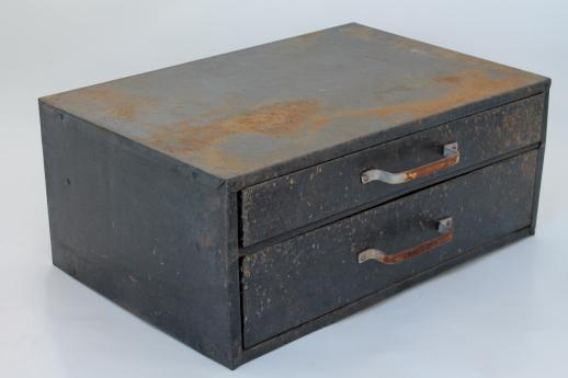 photo of rustic industrial vintage metal drawers hardware storage box w/ divided sorting trays #2