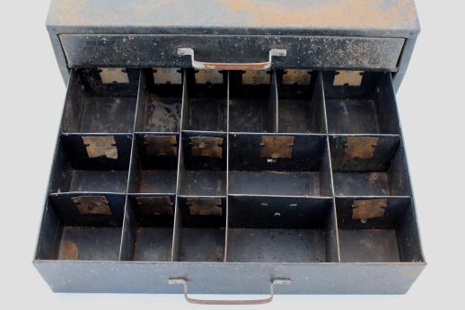 photo of rustic industrial vintage metal drawers hardware storage box w/ divided sorting trays #5