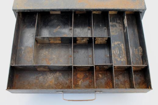 photo of rustic industrial vintage metal drawers hardware storage box w/ divided sorting trays #6