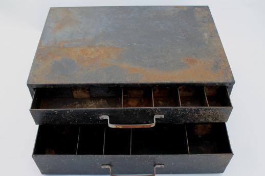 photo of rustic industrial vintage metal drawers hardware storage box w/ divided sorting trays #7
