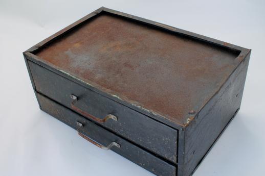 photo of rustic industrial vintage metal drawers hardware storage box w/ divided sorting trays #8